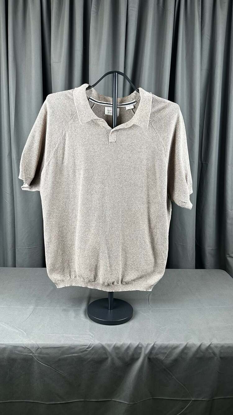 Weatherproof Vintage Knit Polo Size L Brown Cotton Short Sleeve Sweater